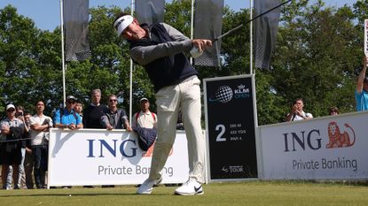 Gonzalo Fernandez-Castano takes a tee shot during the 2023 KLM Open