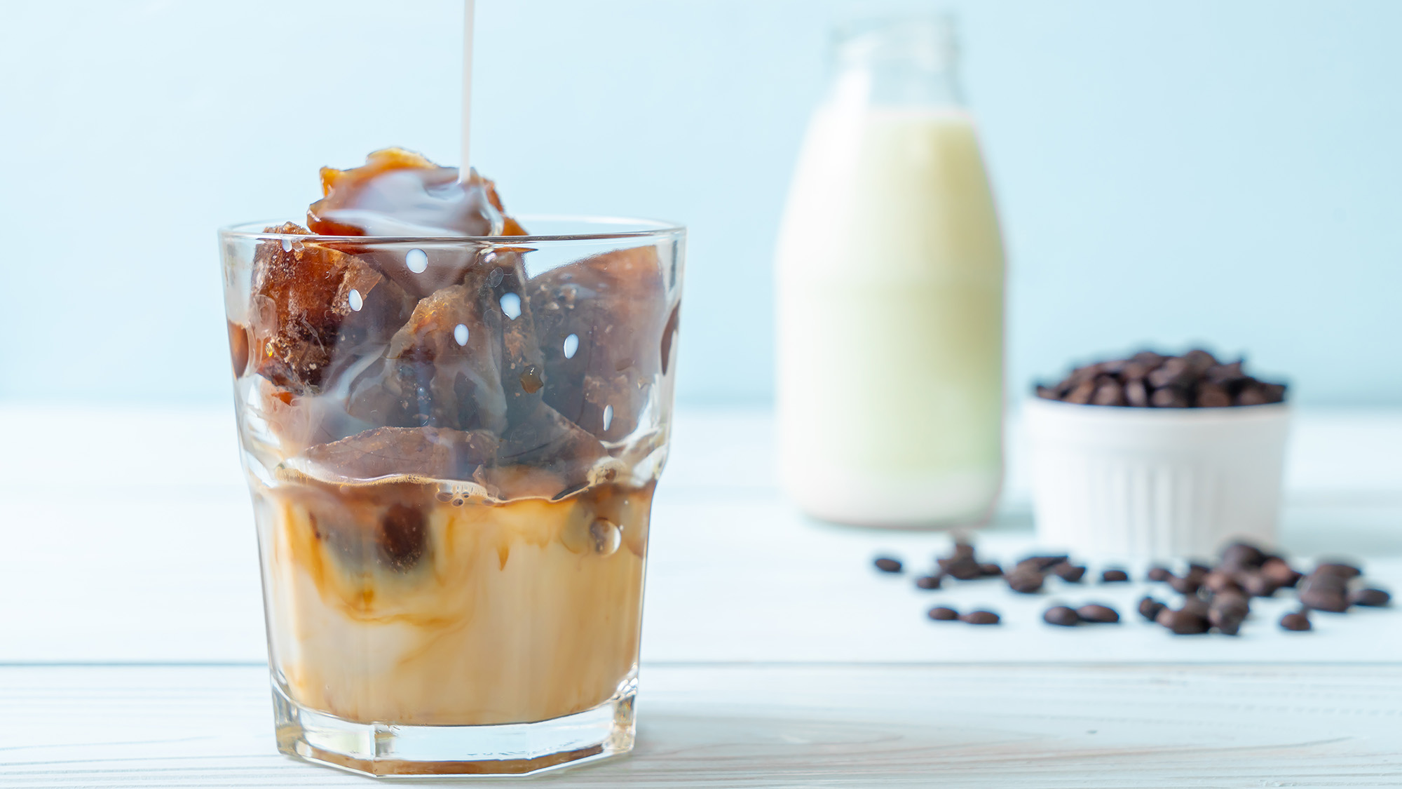 Iced coffee cubes in iced coffee