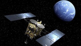 An artist's depiction of Japan's Hayabusa2 spacecraft passing near Earth.