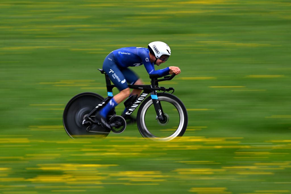 CHTELSAINTDENIS SWITZERLAND APRIL 28 William Barta of The United States and Movistar Team sprints during the 76th Tour De Romandie 2023 Stage 3 a 1875km individual time trial stage from ChtelSaintDenis to ChtelSaintDenis UCIWT on April 28 2023 in ChtelSaintDenis Switzerland Photo by Dario BelingheriGetty Images