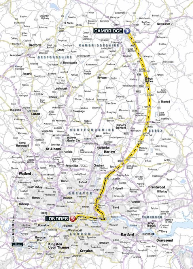 Stage 3 of the 2014 Tour de France will start in Cambridge and finish in London.