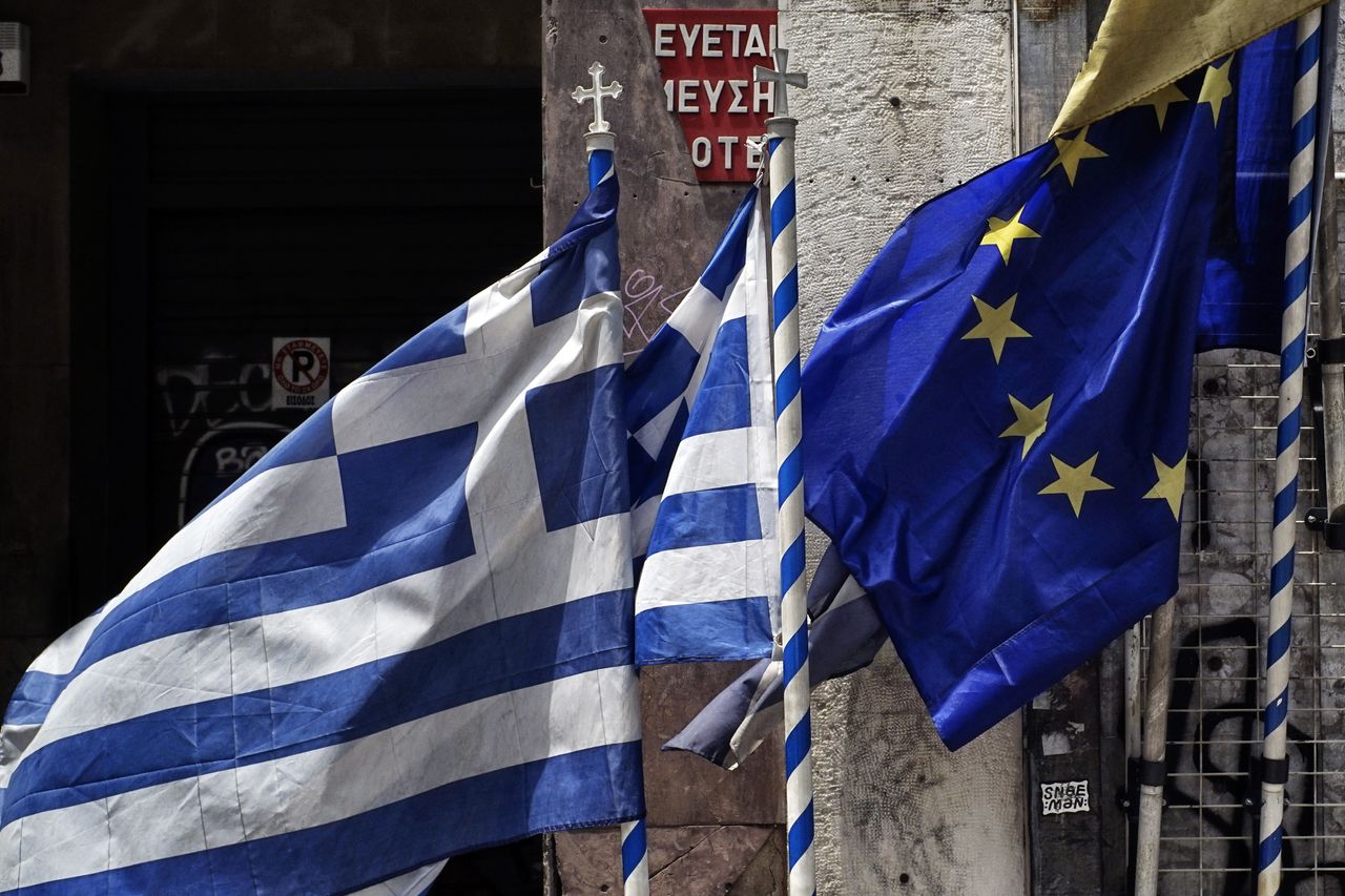 Greece, European Union flags