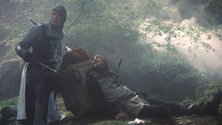 Sir Lancelot and his squire, shot by an arrow, in Money Python & the Holy Grail