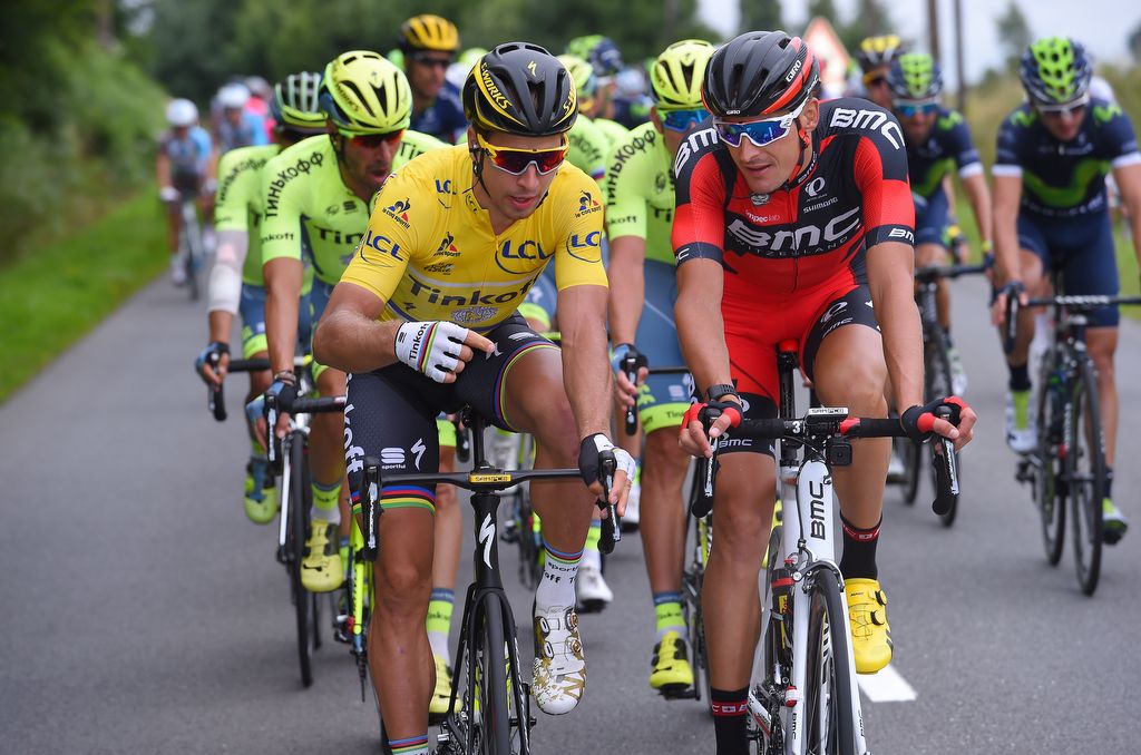 Peter Sagan (Tinkoff) and Marcus Burghardt (BMC) at the 2016 Tour. They will be teammates from 2017 at Bora-Hansgrohe