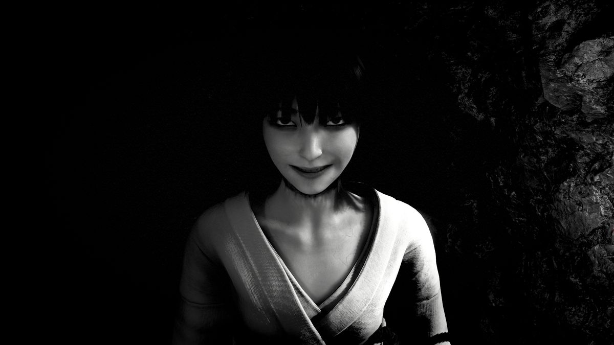 A seemingly possessed girl stares menacingly at the camera in Fatal Frame 2: Crimson Butterfly Remake