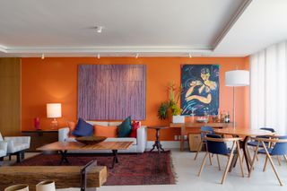 A living room exhibiting the sunset color palette