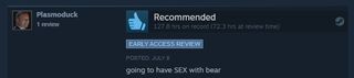 Positive Steam review of Baldur's Gate 3: "going to have SEX with bear"
