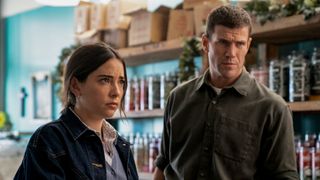 Mariel Molino as Lala Dominguez and Austin Stowell as Leroy Jethro Gibbs on NCIS: Origins.
