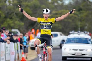 Mark O'Brien (Team Budget Forklifts) celebrates victory on stage 2