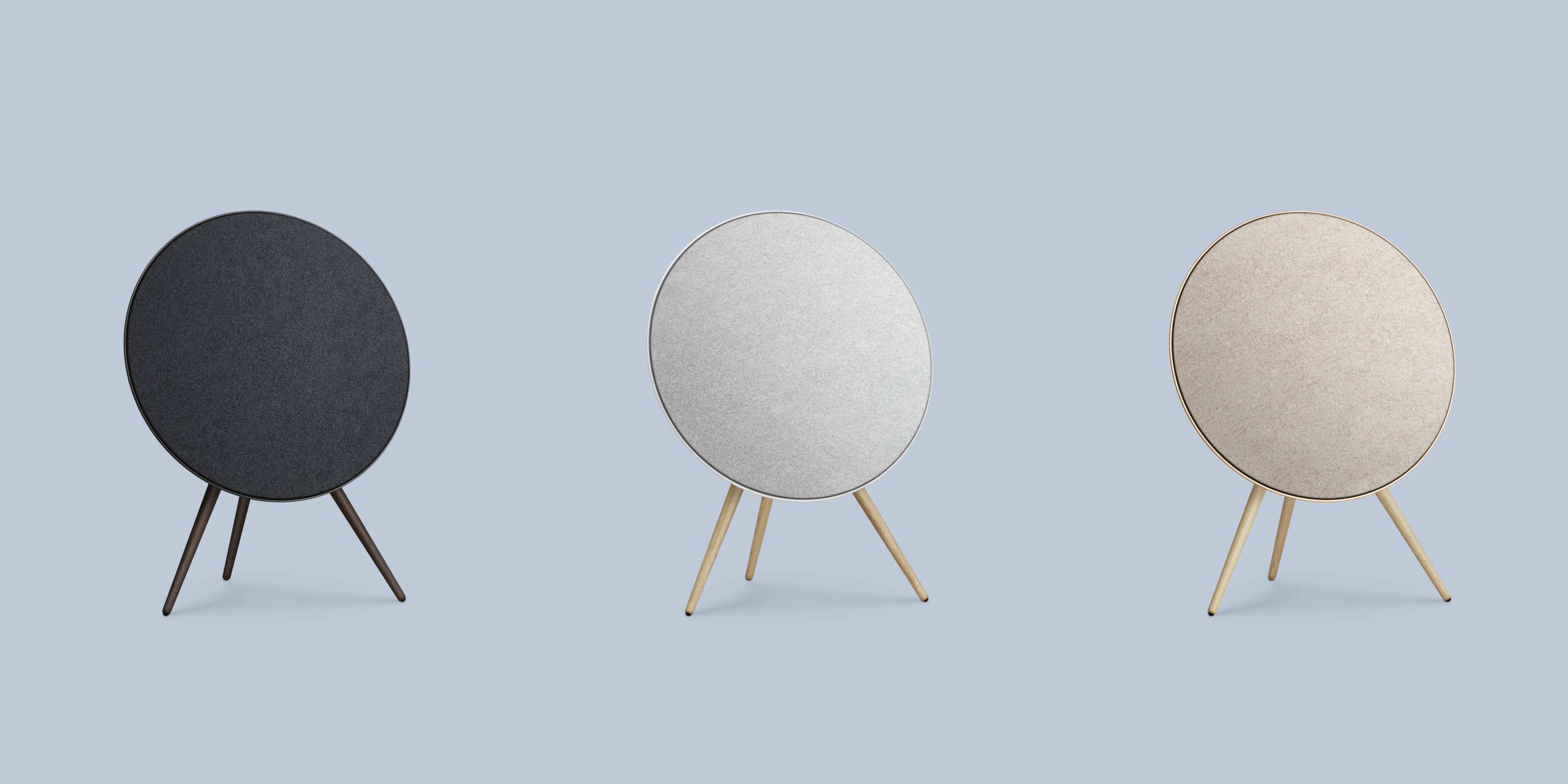 Bang &amp;amp; Olufsen Beosound A9 with Woolscape covers in Black Anthracite, Natural Aluminium and Gold Tone.