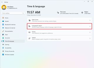 Open Language and region settings