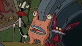 Oblina, Krumm, and Ickis stunned by headmaster on Aaahh!! Real Monsters