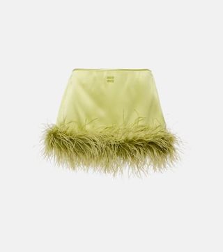 Feather-Trimmed Satin Miniskirt