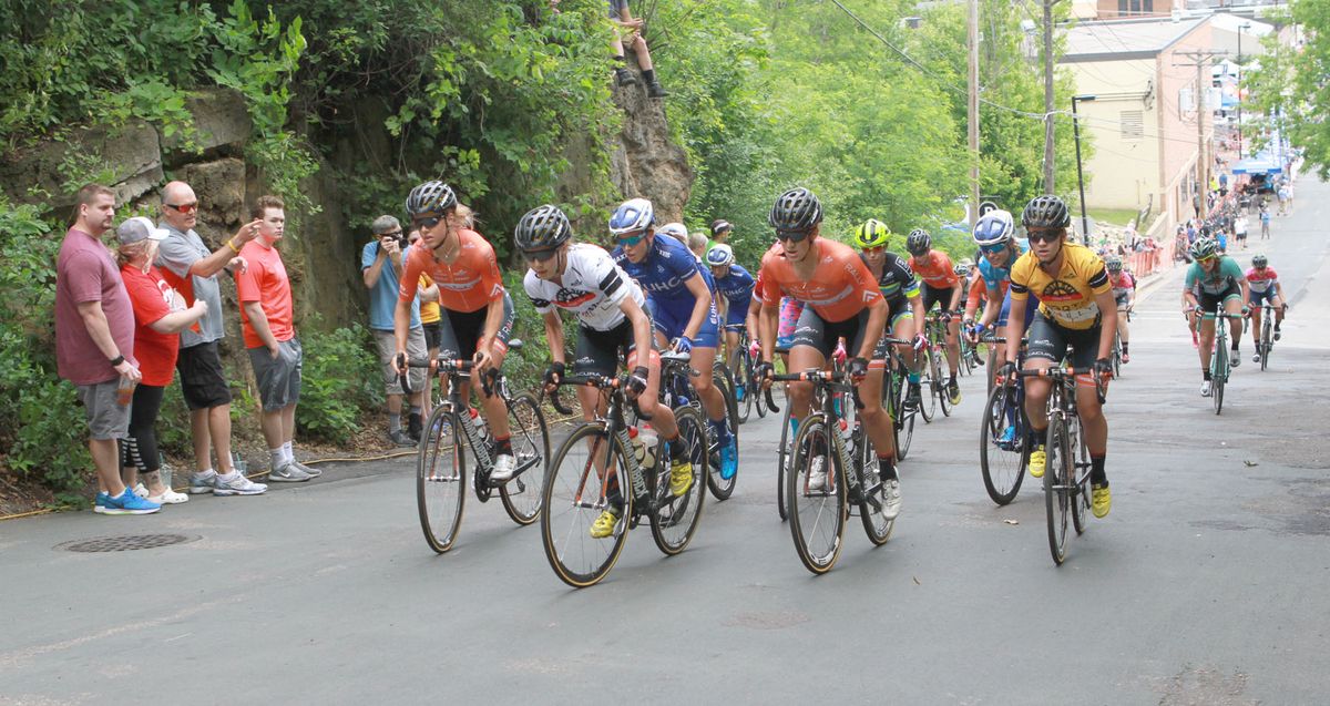 The women's peloton climbs Chilkoot Hill