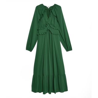 cut out image of a green chiffon boho midi dress