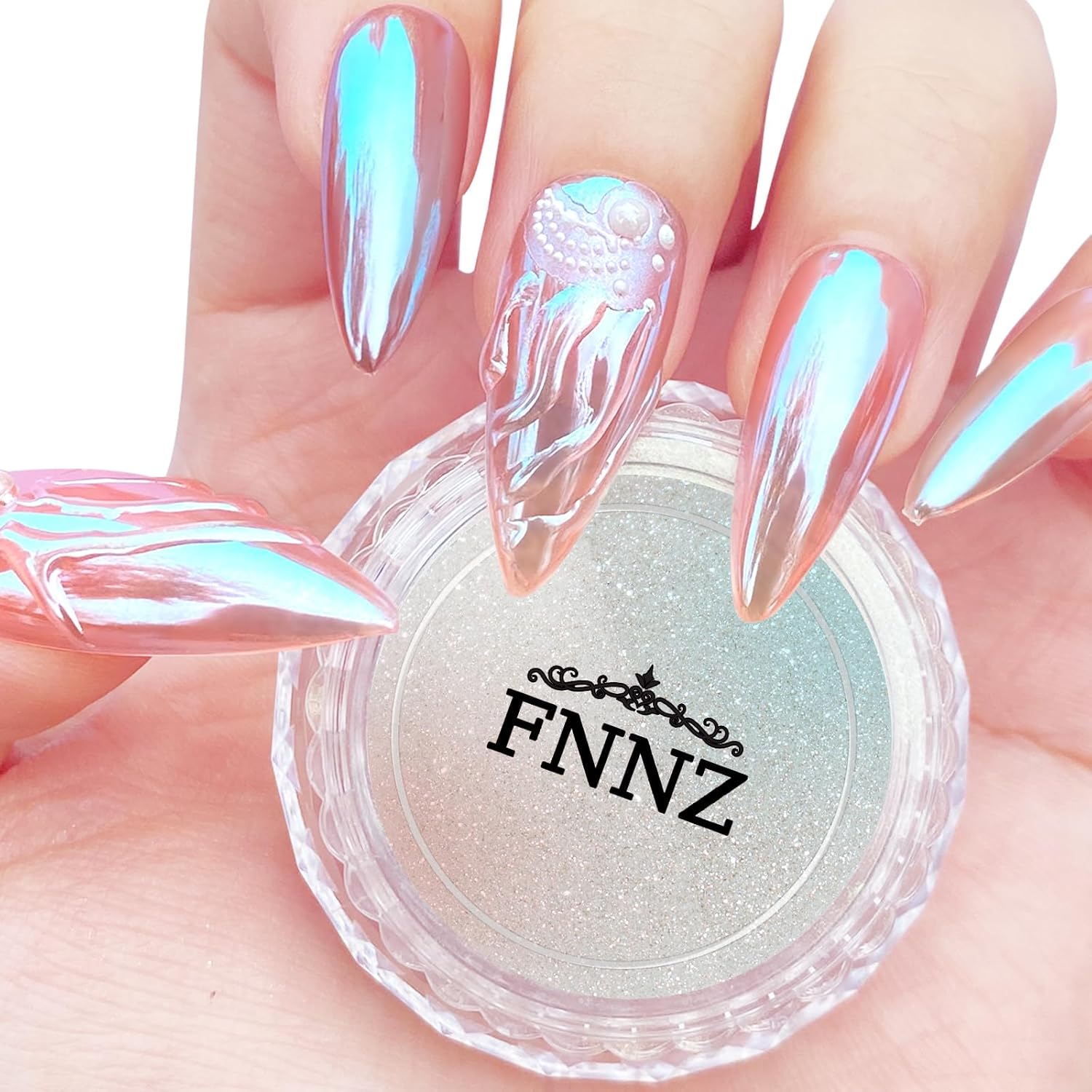 Fnnz Unicorn Chrome Nail Powder, Aurora Unichrome Mermaid Aurora Nail Powder Pigment Pearlescent Nail Art Glitter Decoration for Home Diy Nail Salon Manicure - Glacier Ocean