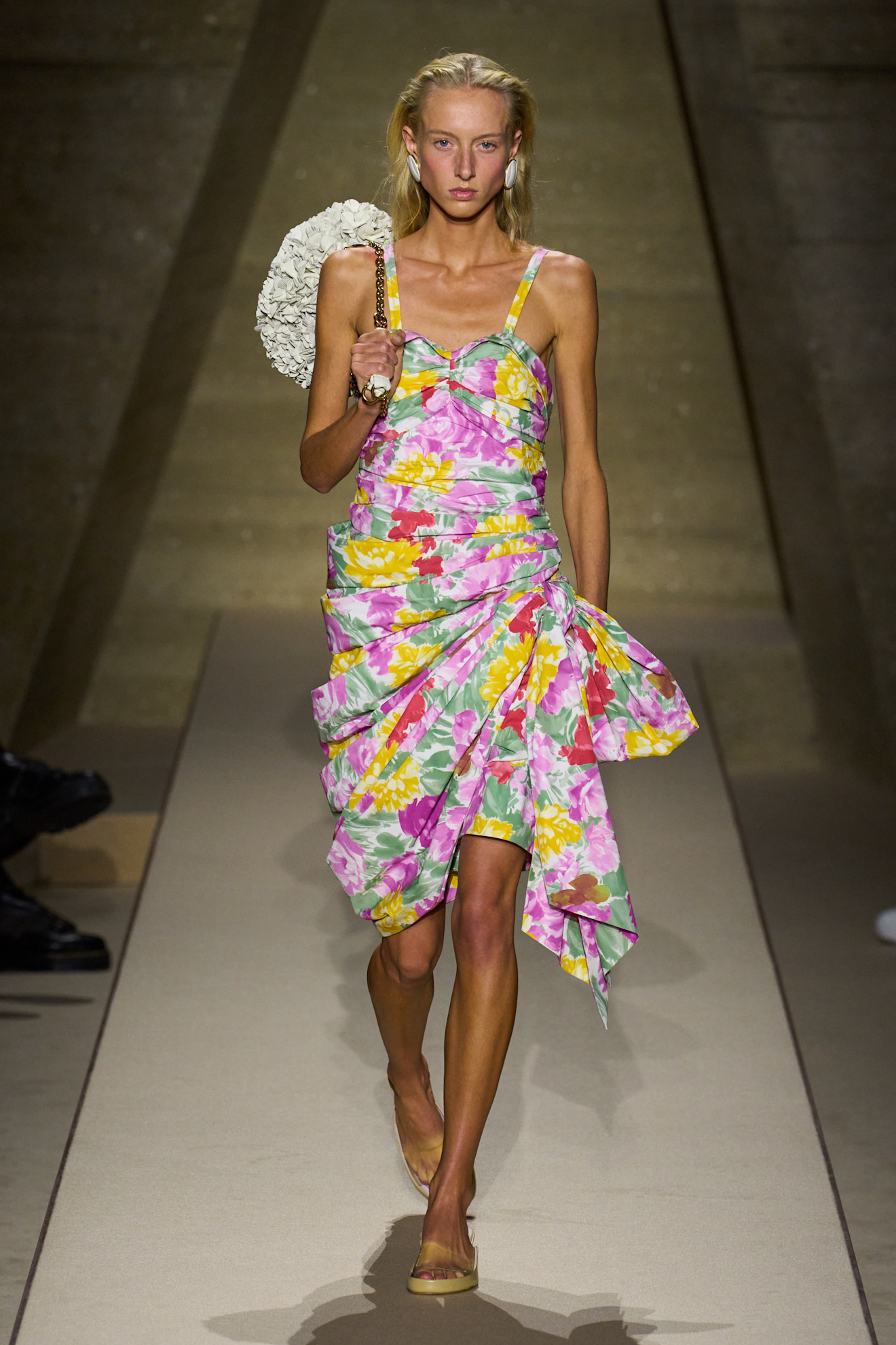 Spring/summer 2026 runway model in an floral dress.