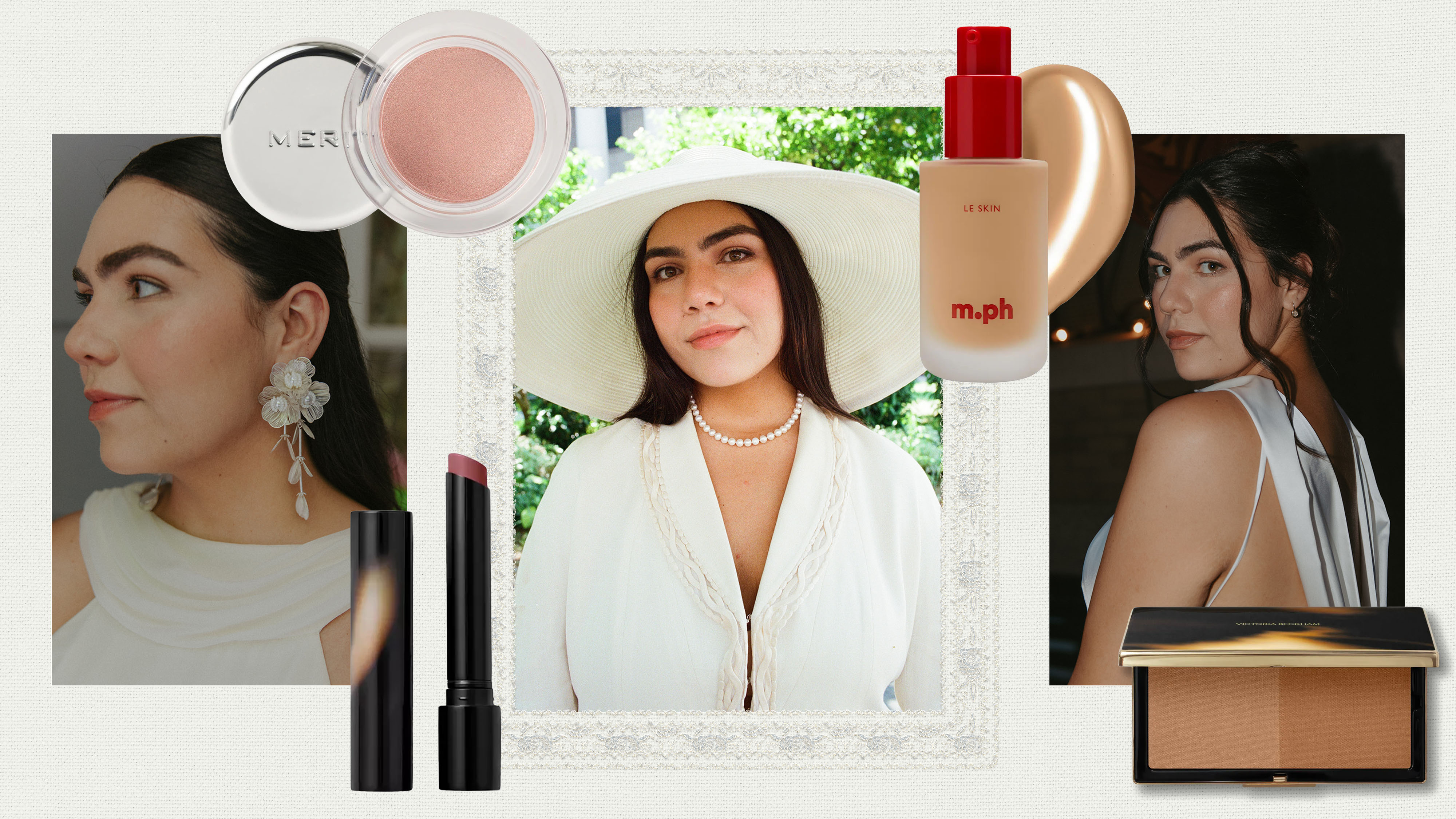 Photos of Who What Wear editor Ana Escalante's bridal glowy makeup.