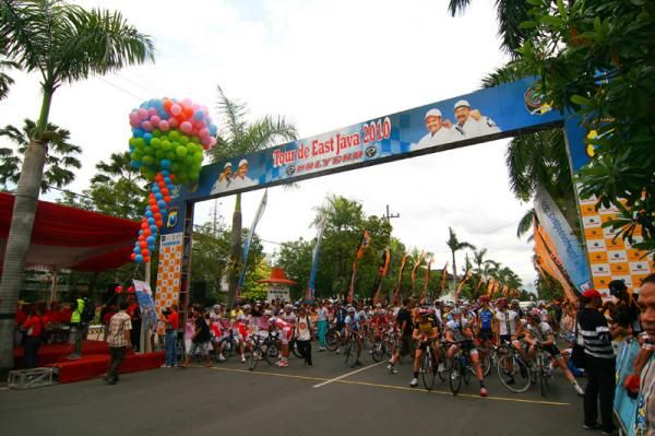 Riders wait for the Tour de East Java to start.