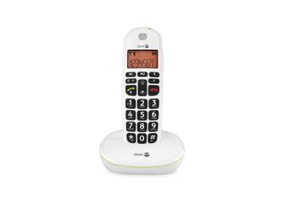 A white Doro PhoneEasy 100W DECT cordless landline Phone