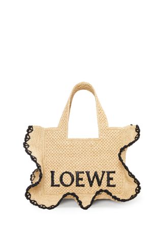 Loewe + Ibiza Petal Basket Leather-Trimmed Raffia Tote Bag