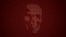 A digital illustratio of a skull against red binary