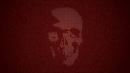 A digital illustratio of a skull against red binary