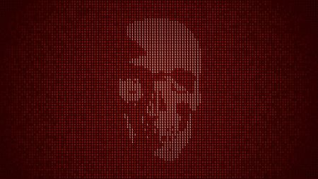 A digital illustratio of a skull against red binary