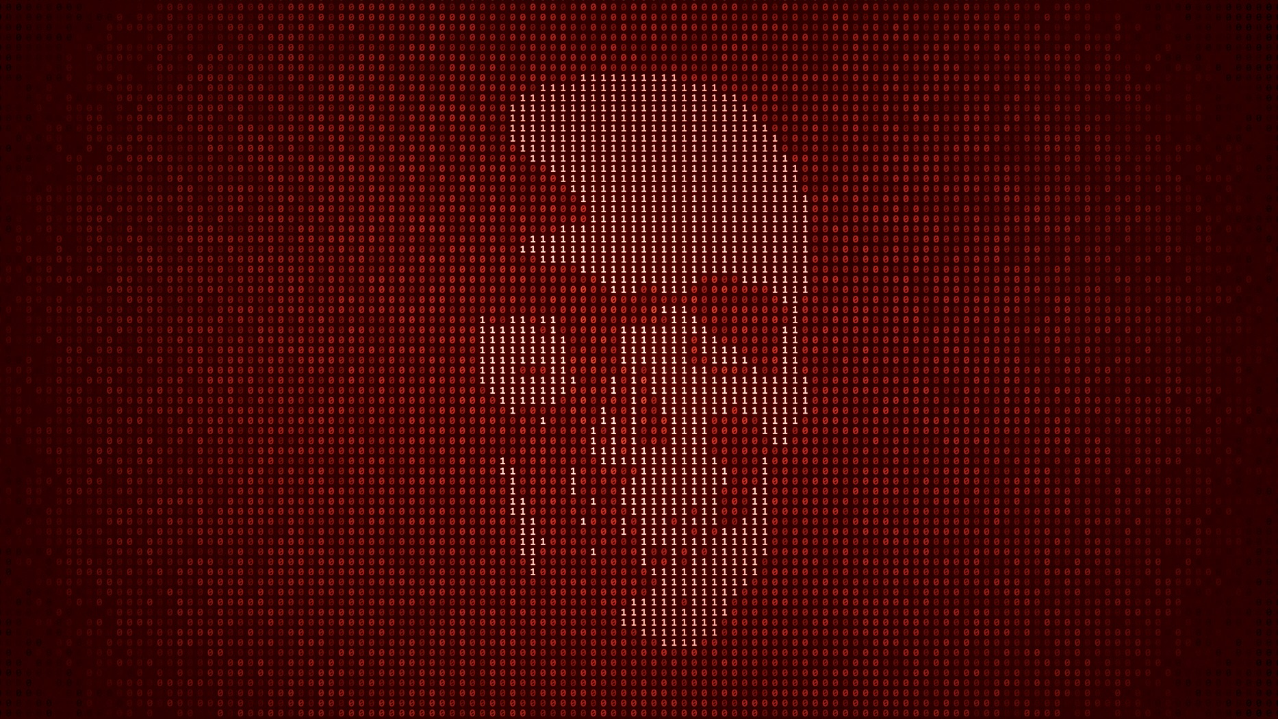 A digital illustratio of a skull against red binary