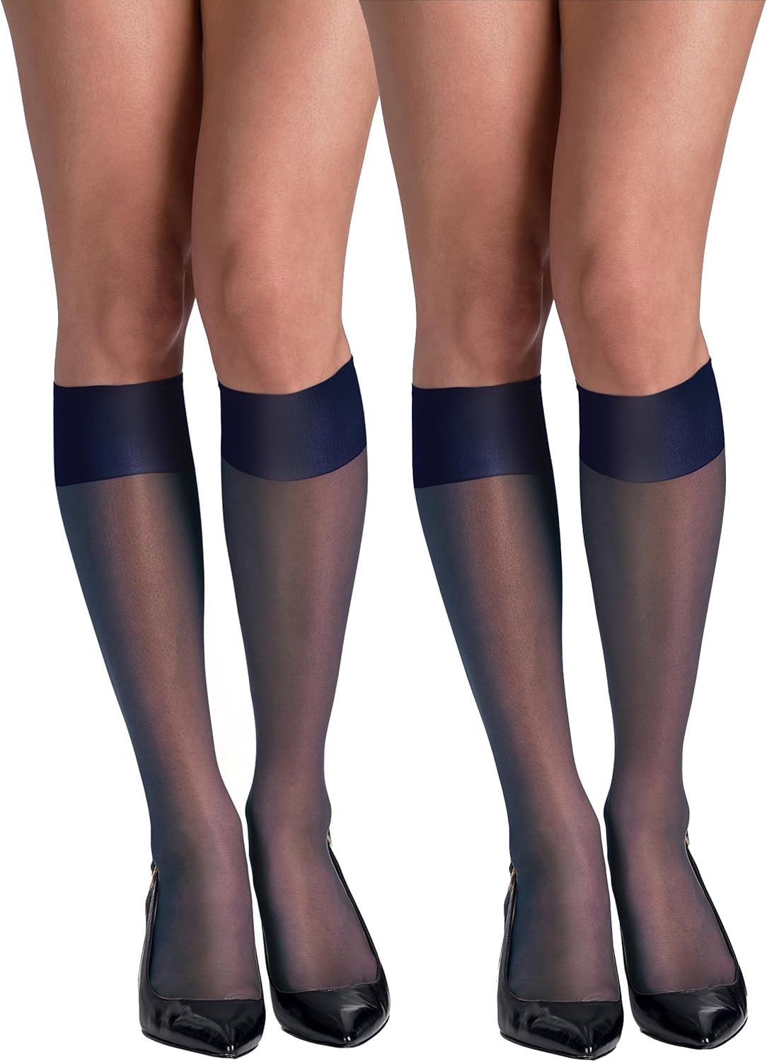 Hanes Silk Reflections Reinforced Toe Silky Sheer Knee-High Stockings, Classic Navy, One Size (pack of 2)