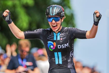 Picture by Alex Whitehead/SWpix.com - 25/06/2023 - Cycling - 2023 British National Road Championships - Saltburn-by-the-Sea, North Yorkshire, England - Women&acirc;s Road Race - Pfeiffer Georgi of Team DSM wins