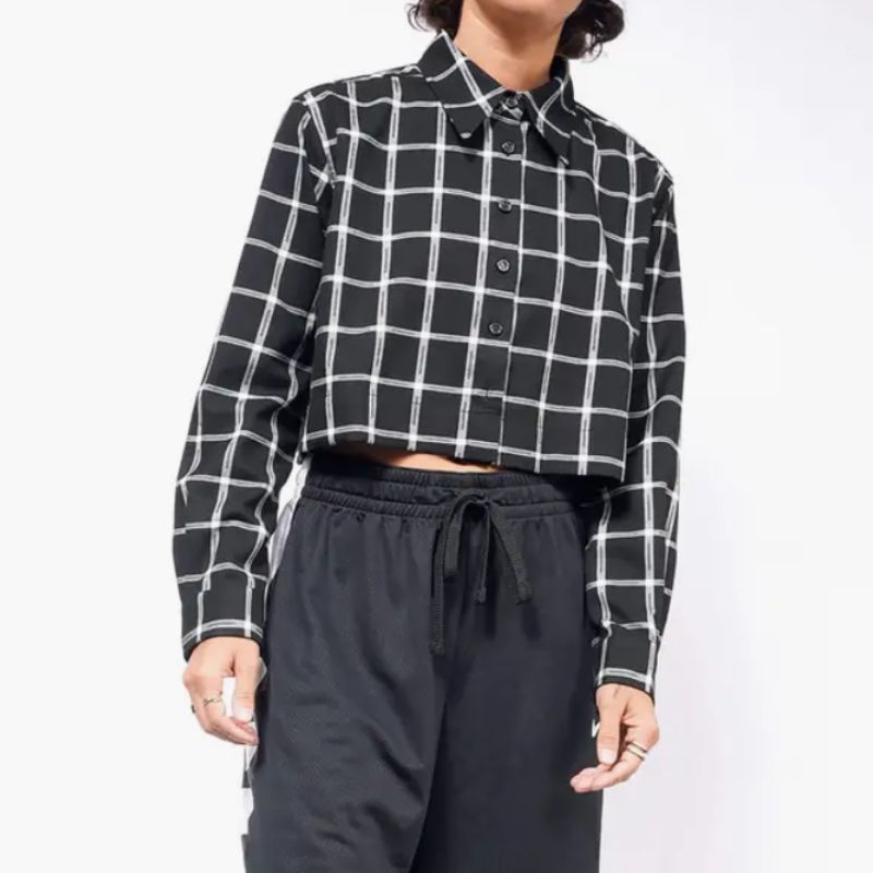 Plaid button up cropped shirt