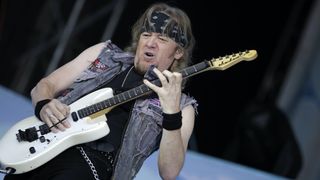 Iron Maiden's Adrian Smith onstage at Germany's Arena Oberhausen