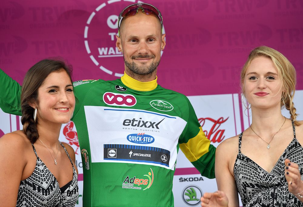 Tom Boonen in the green jersey after stage 1 at the Tour de Wallonie