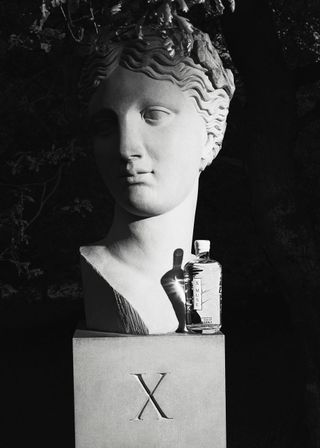 Ian Hamilton Finlay’s sculpture of Sappho, entitled X Muse, left, provided the inspiration for the new vodka brand’s name, while the bottle shape, below, was inspired by Charles Jencks’ Cells of Life, both in situ at Jupiter Artland sculpture park
