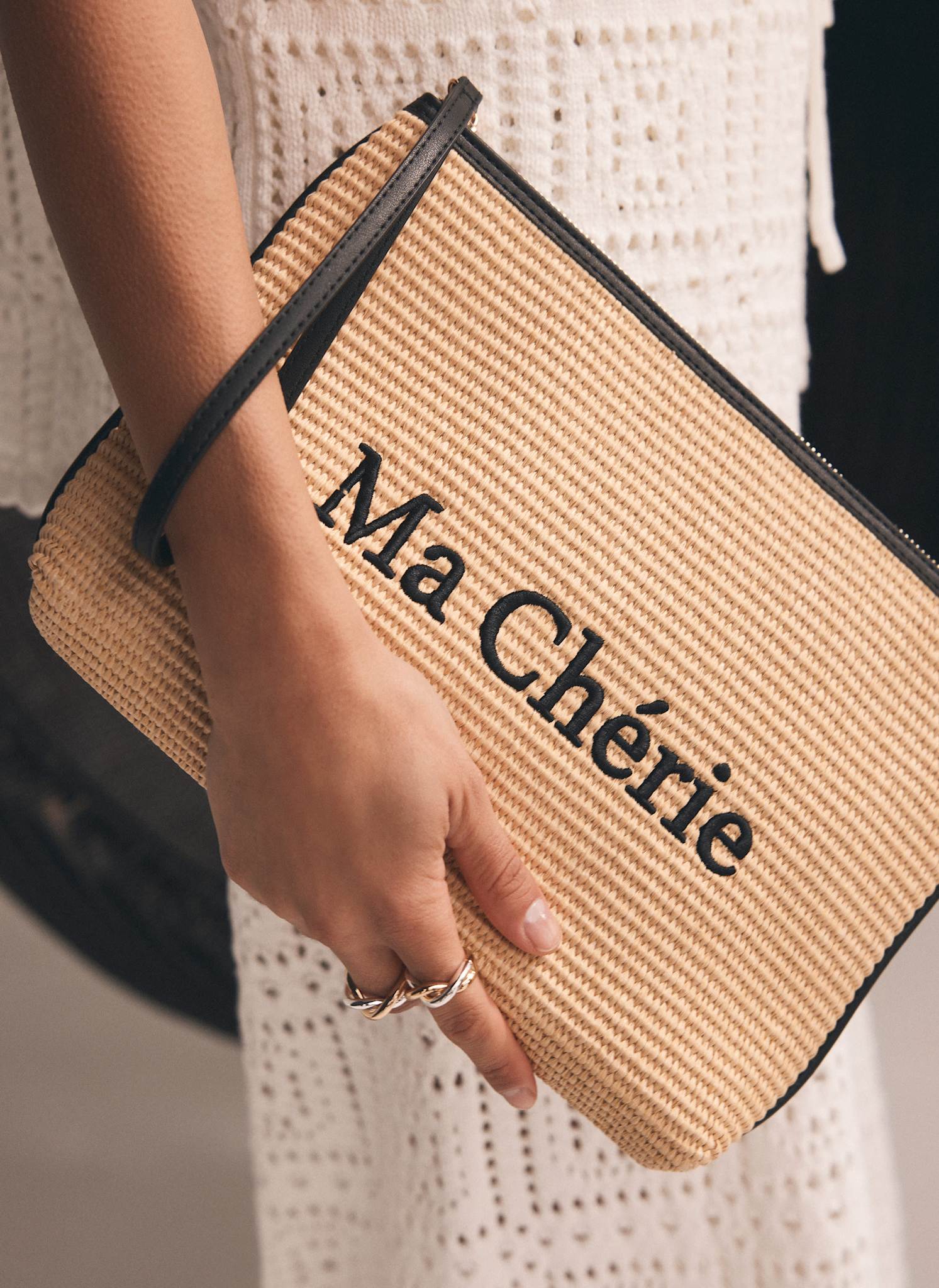 Neutral Embroidered Clutch Bag