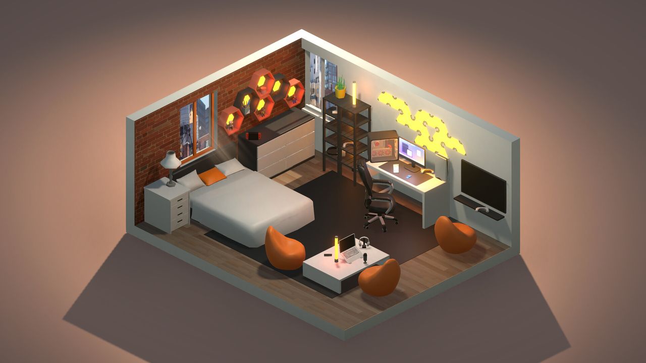 Cozy gaming room with furniture and PC