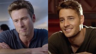 Glen Powell in Anyone But You/Justin Hartley in This Is Us (side by side)