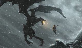 warrior attacks a dragon in skyrim