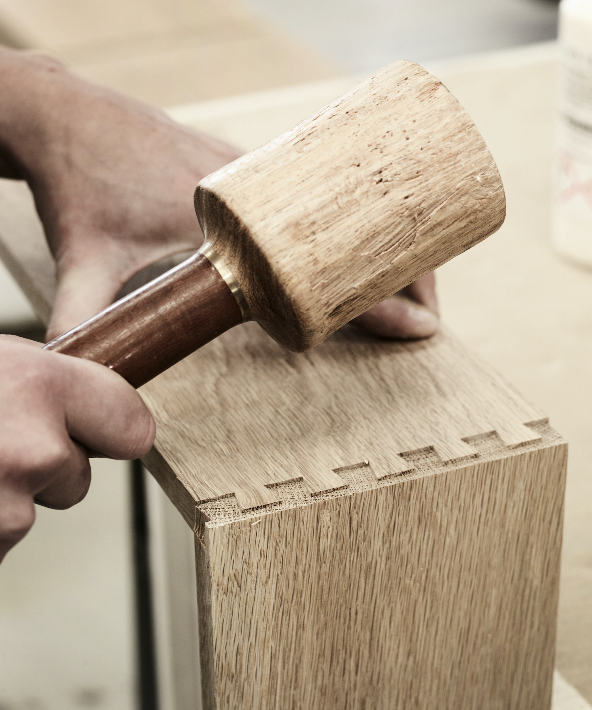 dovetail joints being made with old mallet