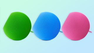 HomePod Mini concept in lime green, light blue and hot pink