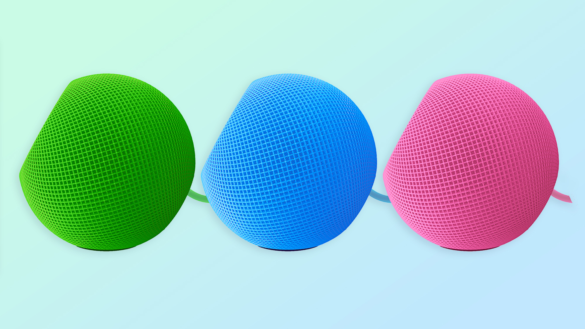 HomePod Mini concept in lime green, light blue and hot pink