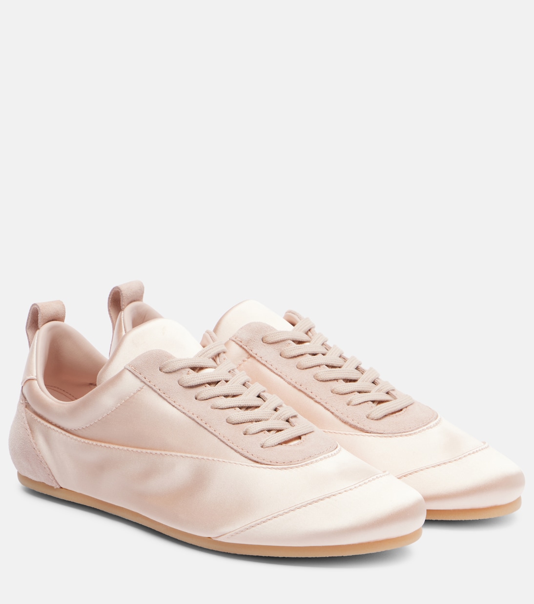 Floor Suede-Trimmed Satin Sneakers in Pink - Jil Sander