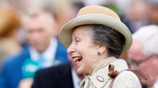 Princess Anne, Princess Royal attends day 2 'Style Wednesday' of the Cheltenham Festival at Cheltenham Racecourse on March 13, 2024