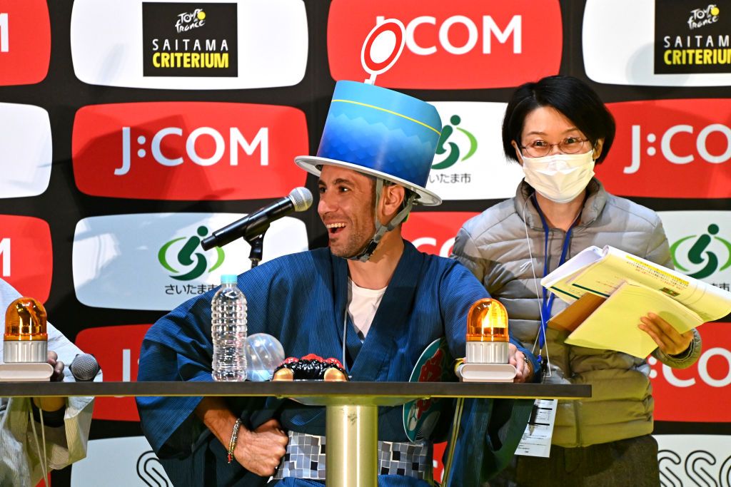 SAITAMA JAPAN NOVEMBER 05 Vincenzo Nibali of Italy and Team Astana Qazakstan participates in a Quiz Contest at Thematic Japanese Festival during the 8th Tour de France Saitama Criterium 2022 Media Day SaitamaCriterium on November 05 2022 in Saitama Japan Photo by Kenta HaradaGetty Images