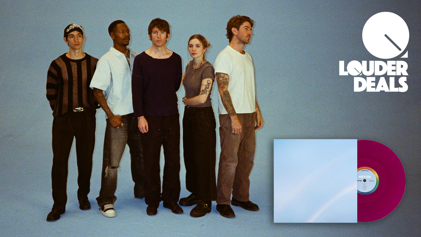 Turnstile posing against a blue/grey background