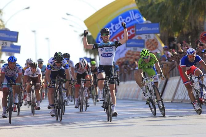 Mark Cavendish (Omega Pharma-QuickStep) celebrates victory on stage 6, his second stage win of the 2013 Giro.