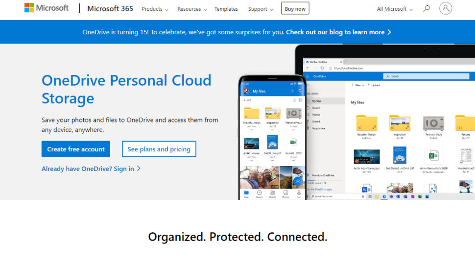 Tangkapan layar situs web untuk Microsoft OneDrive