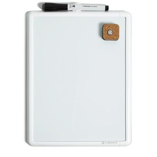 A white rectangular dry-erase board with a black-tipped marker. 