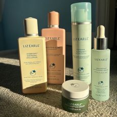 a group shot of liz earle products in the sunshine